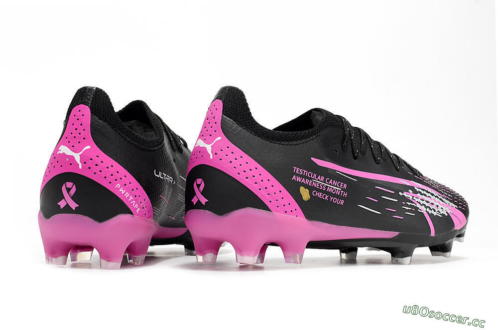 Men's Puma Ultra Ultimate FG Firm Ground Low-Tops Football Boots - Black/White/Pink 6