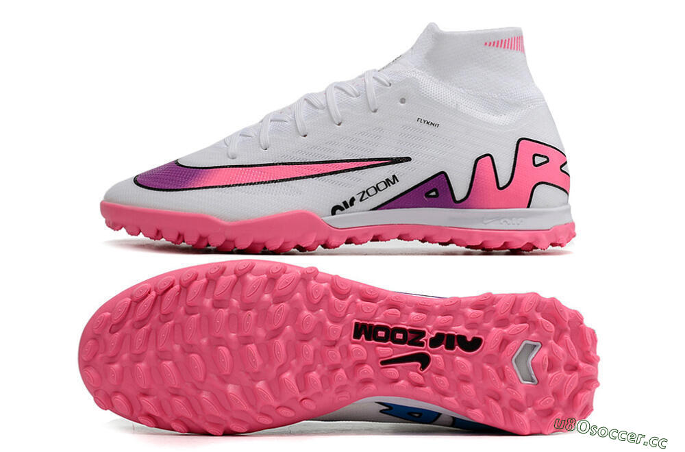 Unisex Nike Mercurial Superfly 9 Elite TF Artificial Turf High-Tops Football Shoes - White/Pink 1