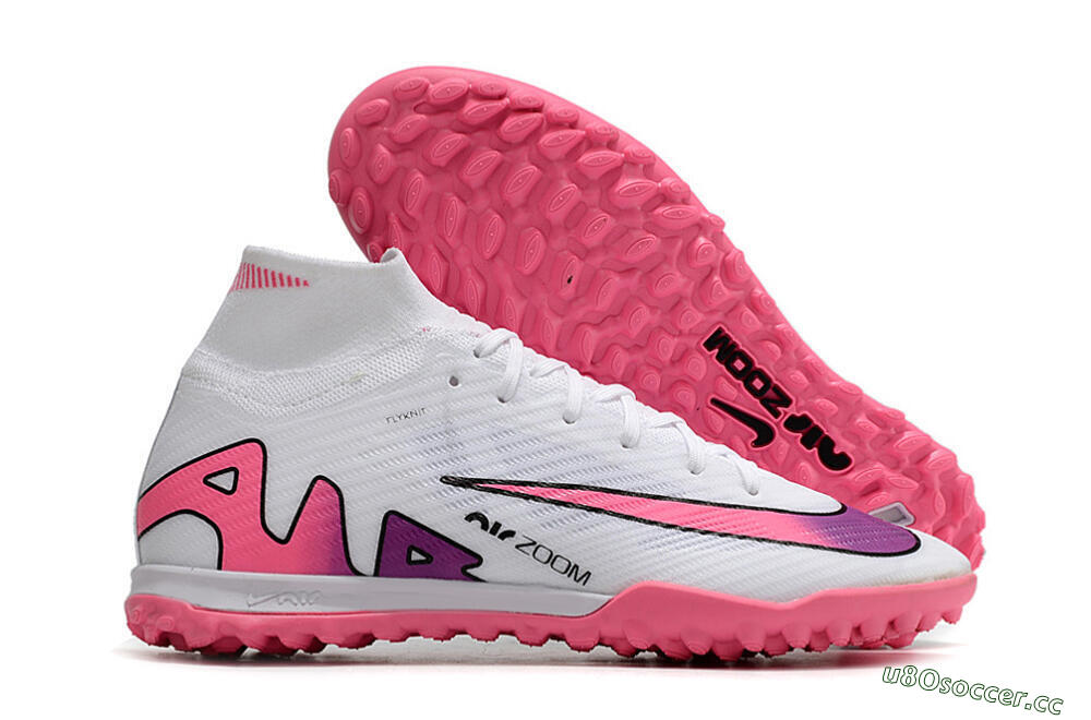 Unisex Nike Mercurial Superfly 9 Elite TF Artificial Turf High-Tops Football Shoes - White/Pink 2