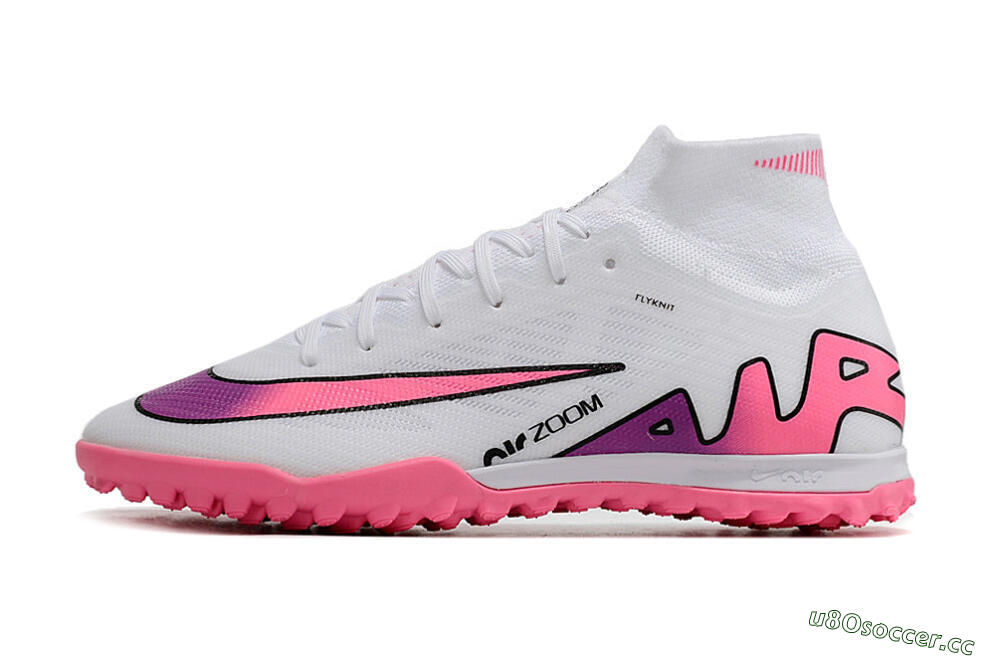 Unisex Nike Mercurial Superfly 9 Elite TF Artificial Turf High-Tops Football Shoes - White/Pink 0