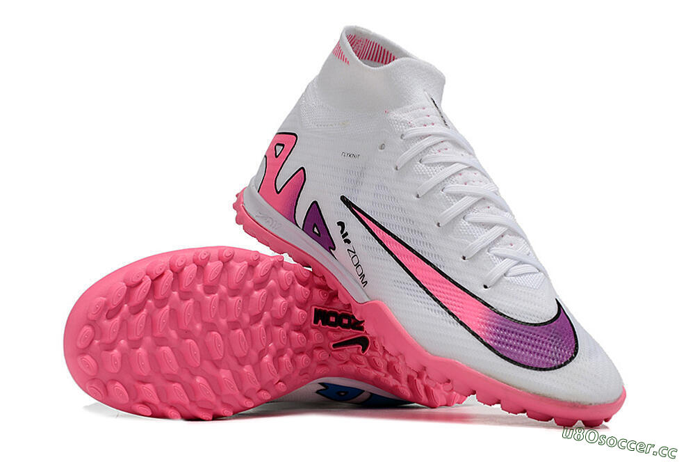 Unisex Nike Mercurial Superfly 9 Elite TF Artificial Turf High-Tops Football Shoes - White/Pink 3