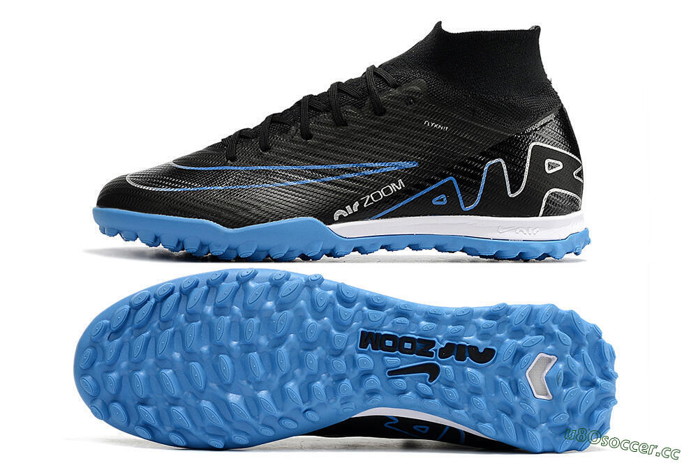 Unisex Nike Mercurial Superfly 9 Elite TF Artificial Turf High-Tops Football Shoes - Black/Blue 1
