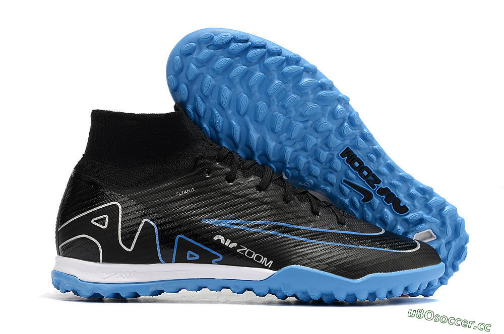 Unisex Nike Mercurial Superfly 9 Elite TF Artificial Turf High-Tops Football Shoes - Black/Blue 2