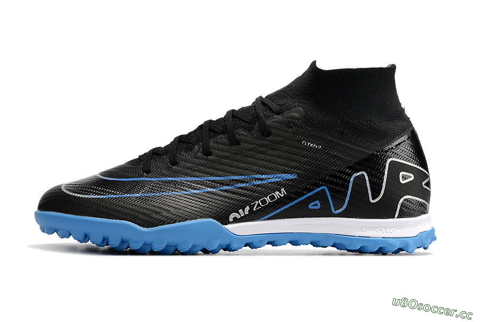 Unisex Nike Mercurial Superfly 9 Elite TF Artificial Turf High-Tops Football Shoes - Black/Blue 0