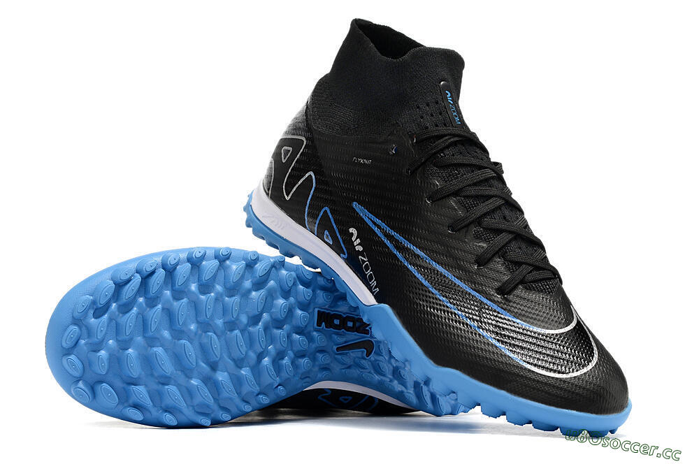 Unisex Nike Mercurial Superfly 9 Elite TF Artificial Turf High-Tops Football Shoes - Black/Blue 3