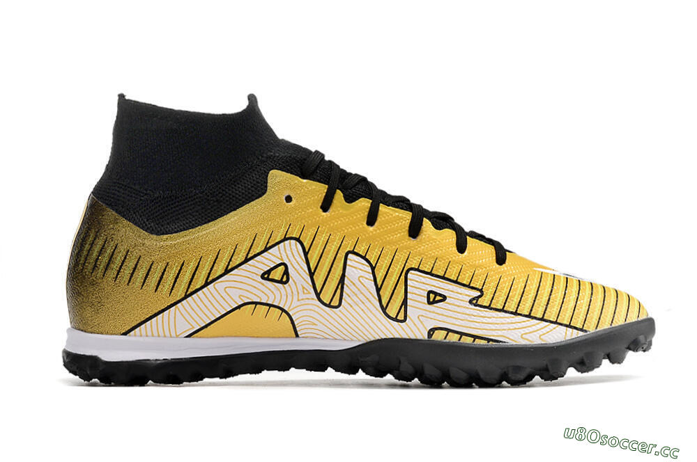 Unisex Nike Mercurial Superfly 9 Elite TF Artificial Turf High-Tops Football Shoes - Gold/Black/Silver 7
