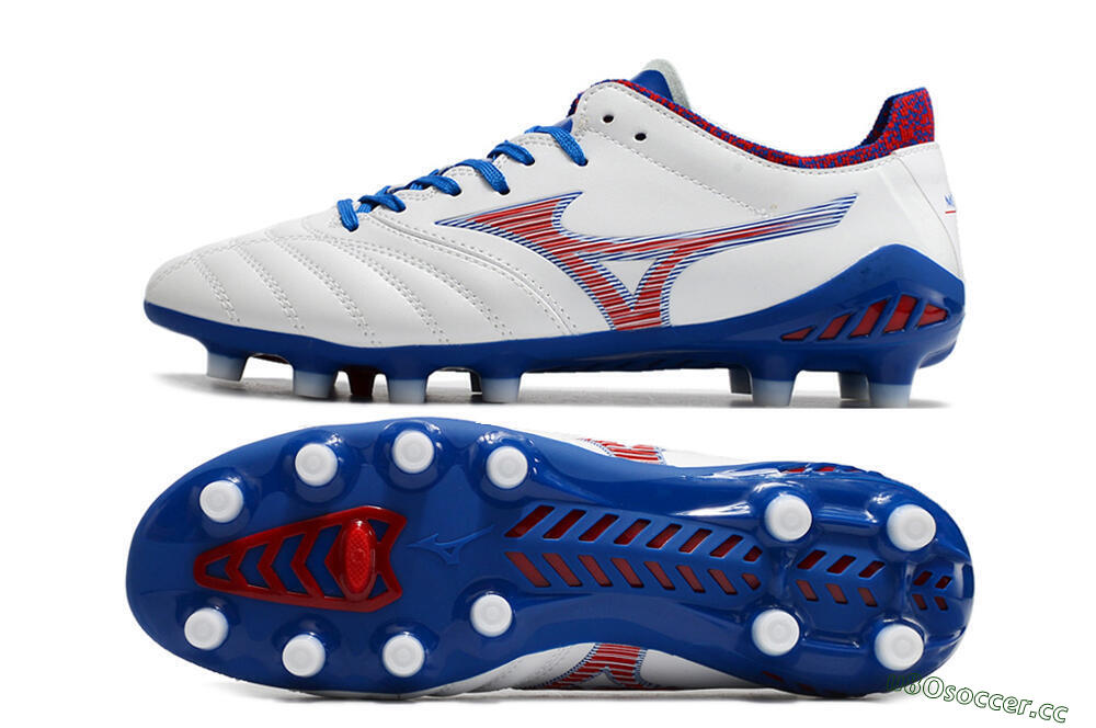 Men's Mizuno Morelia Neo 3 Pro Japan FG Firm Ground Low-Tops Football Boots - White/Red/Blue 1