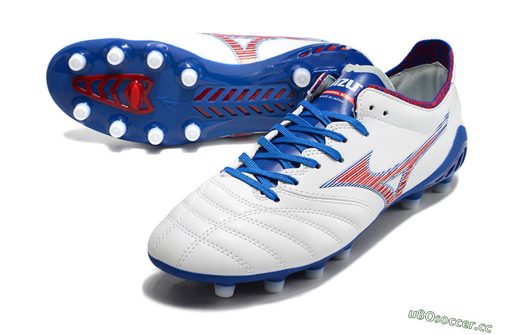 Men's Mizuno Morelia Neo 3 Pro Japan FG Firm Ground Low-Tops Football Boots - White/Red/Blue 3