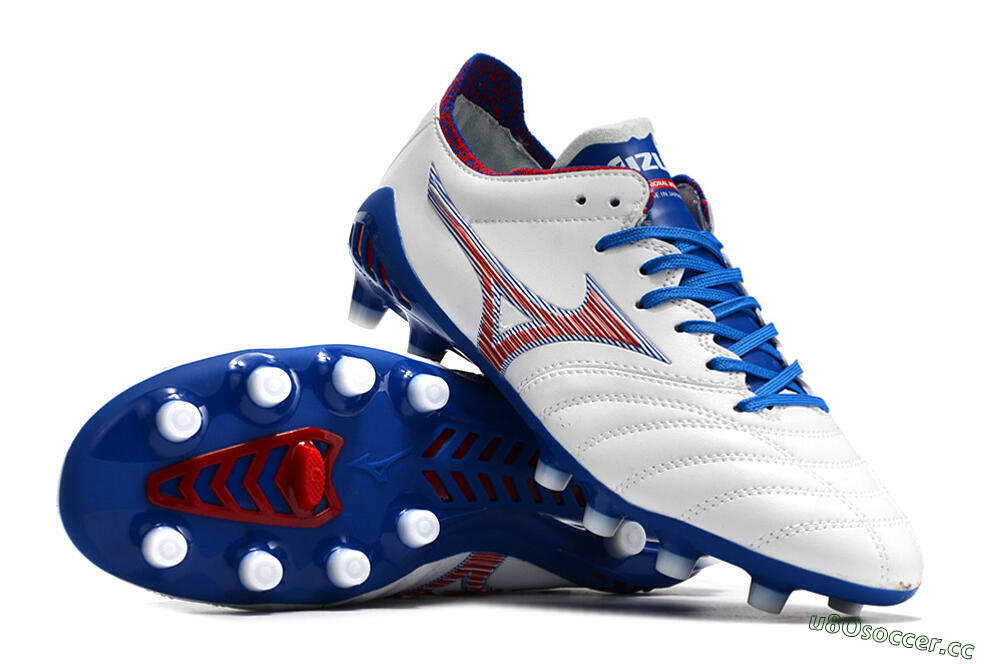 Men's Mizuno Morelia Neo 3 Pro Japan FG Firm Ground Low-Tops Football Boots - White/Red/Blue 4