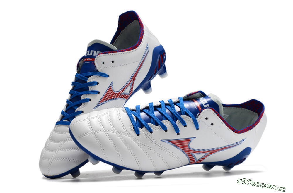 Men's Mizuno Morelia Neo 3 Pro Japan FG Firm Ground Low-Tops Football Boots - White/Red/Blue 5