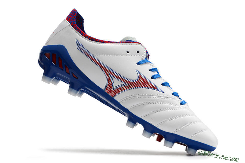 Men's Mizuno Morelia Neo 3 Pro Japan FG Firm Ground Low-Tops Football Boots - White/Red/Blue 6
