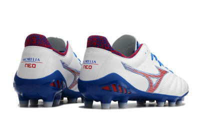 Men's Mizuno Morelia Neo 3 Pro Japan FG Firm Ground Low-Tops Football Boots - White/Red/Blue