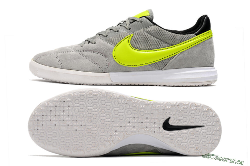 Men's Nike Premier 2 Sala IC Indoor & Futsal Low-Tops Football Shoes - Grey/Green/Black 1
