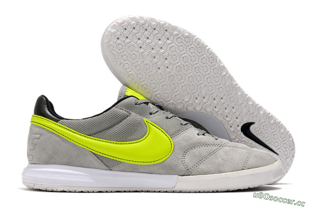 Men's Nike Premier 2 Sala IC Indoor & Futsal Low-Tops Football Shoes - Grey/Green/Black 2