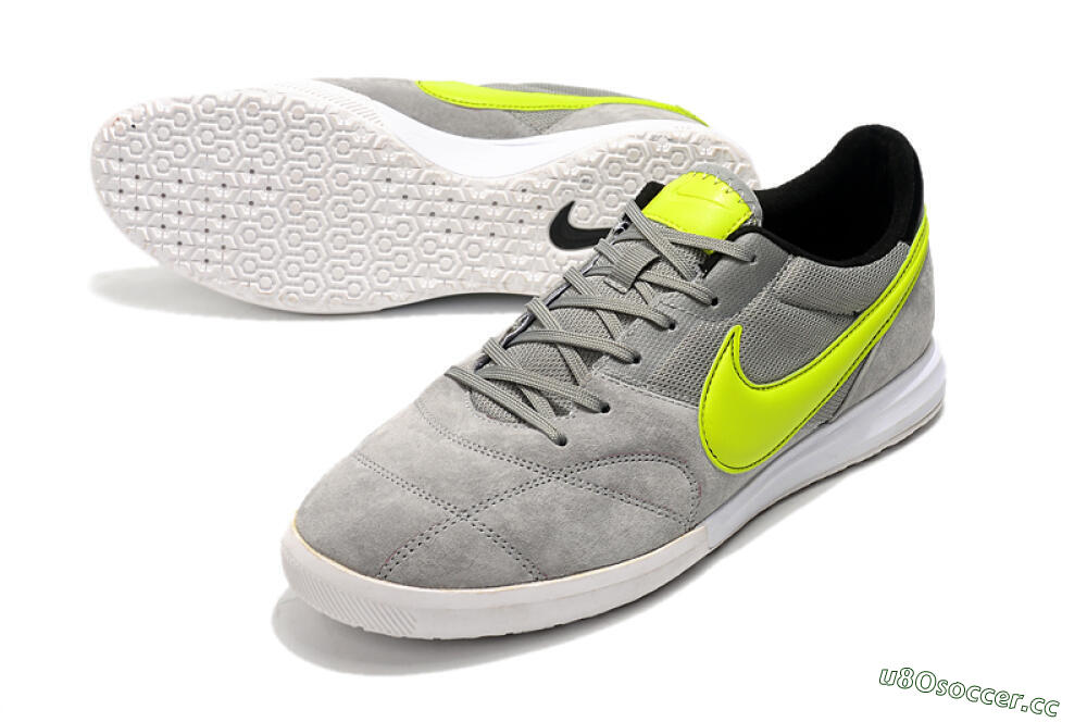 Men's Nike Premier 2 Sala IC Indoor & Futsal Low-Tops Football Shoes - Grey/Green/Black 3