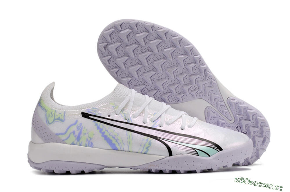 Men's Puma Ultra Ultimate TF Artificial Turf Low-Tops Football Shoes - White/Blue/Green 2