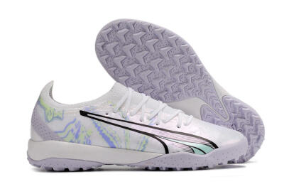 Men's Puma Ultra Ultimate TF Artificial Turf Low-Tops Football Shoes - White/Blue/Green