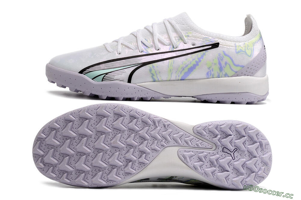 Men's Puma Ultra Ultimate TF Artificial Turf Low-Tops Football Shoes - White/Blue/Green 1