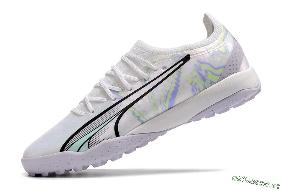 Men's Puma Ultra Ultimate TF Artificial Turf Low-Tops Football Shoes - White/Blue/Green 4