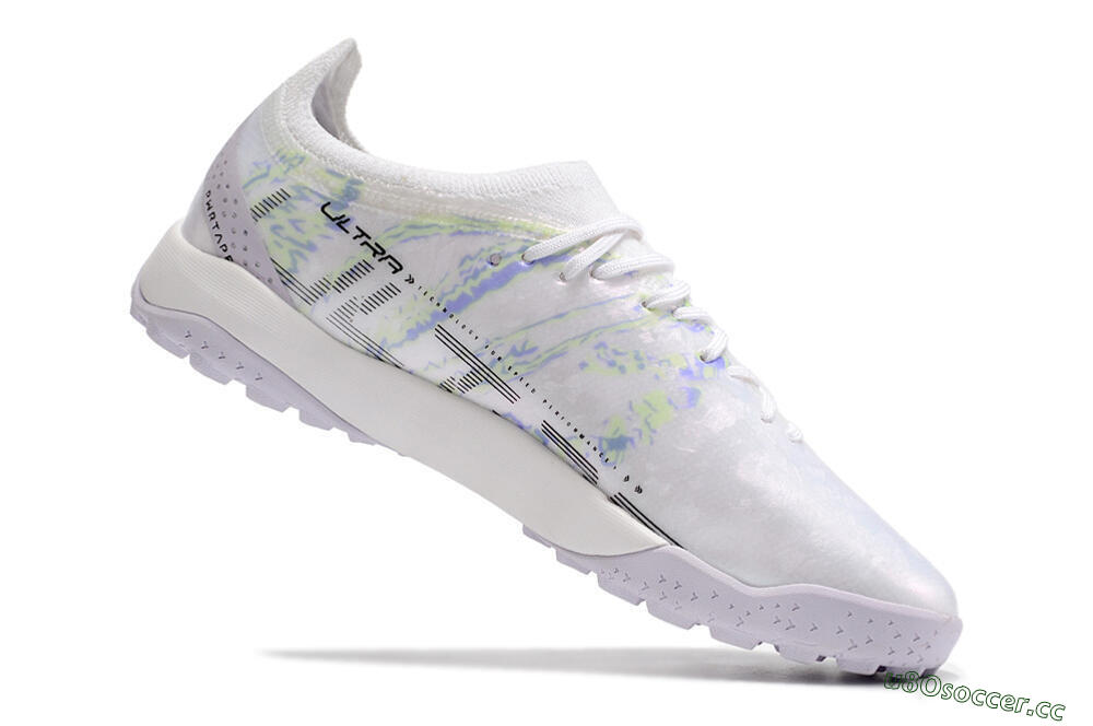 Men's Puma Ultra Ultimate TF Artificial Turf Low-Tops Football Shoes - White/Blue/Green 5