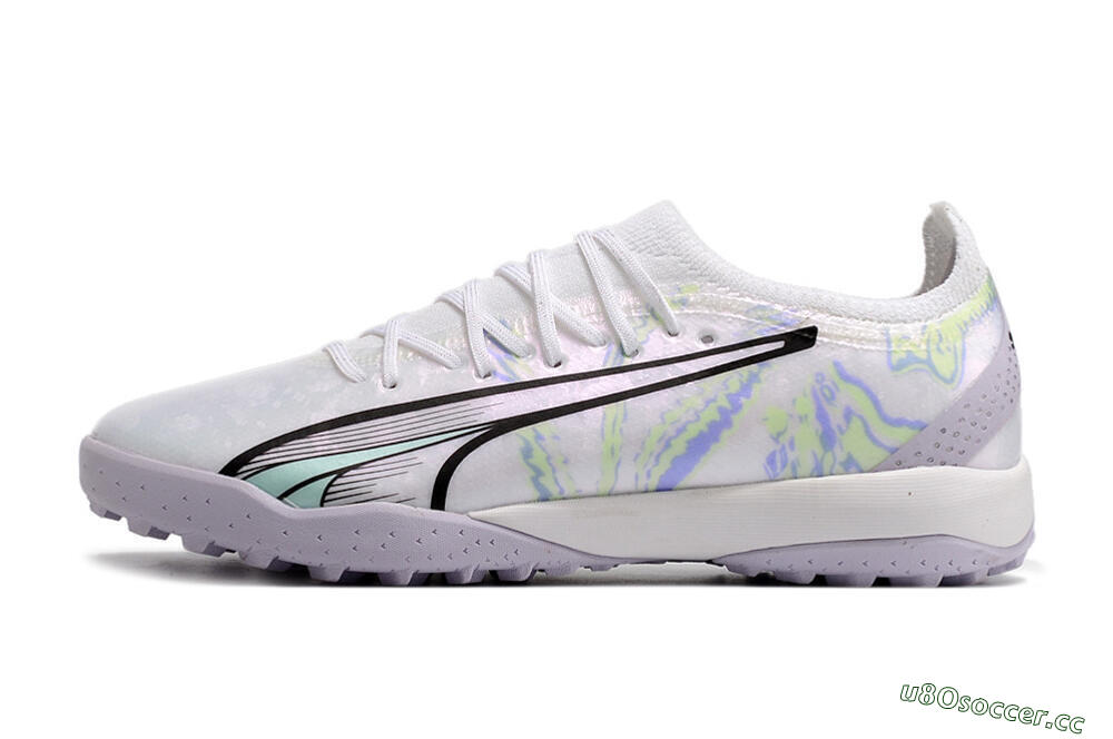 Men's Puma Ultra Ultimate TF Artificial Turf Low-Tops Football Shoes - White/Blue/Green 0