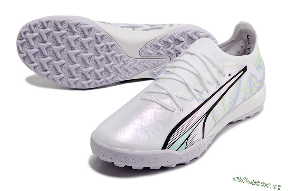 Men's Puma Ultra Ultimate TF Artificial Turf Low-Tops Football Shoes - White/Blue/Green 3