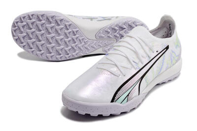 Men's Puma Ultra Ultimate TF Artificial Turf Low-Tops Football Shoes - White/Blue/Green