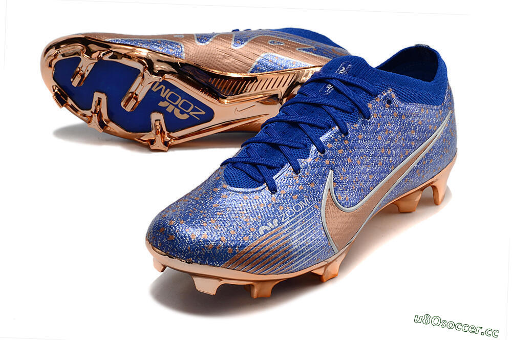 Men's Nike Air Zoom Mercurial Vapor 15 Elite FG Firm Ground Low-Tops Football Boots - Blue/Gold/Silver 3