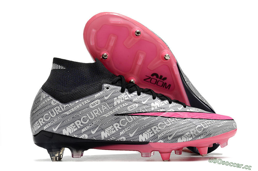 Men's Nike Air Zoom Mercurial Superfly 9 Elite SG Soft Ground High-Tops Football Boots - Silver/Black/Pink 2