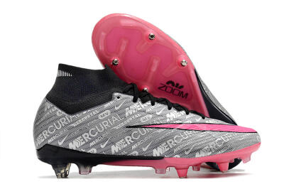 Men's Nike Air Zoom Mercurial Superfly 9 Elite SG Soft Ground High-Tops Football Boots - Silver/Black/Pink