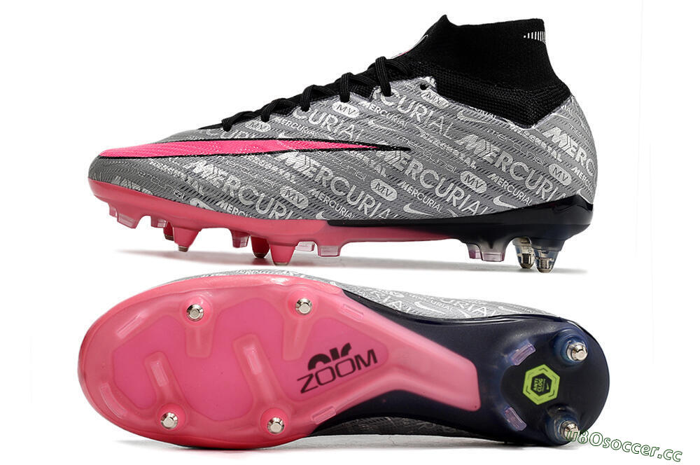 Men's Nike Air Zoom Mercurial Superfly 9 Elite SG Soft Ground High-Tops Football Boots - Silver/Black/Pink 1