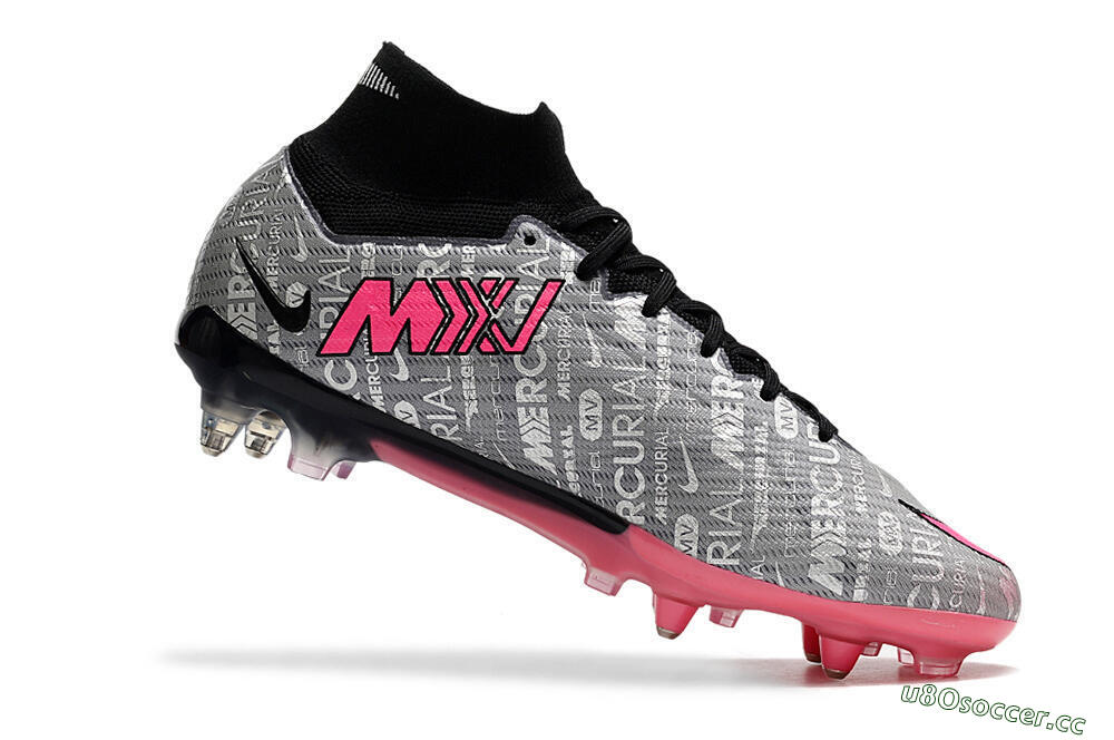 Men's Nike Air Zoom Mercurial Superfly 9 Elite SG Soft Ground High-Tops Football Boots - Silver/Black/Pink 4