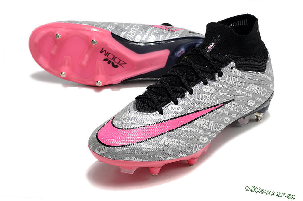 Men's Nike Air Zoom Mercurial Superfly 9 Elite SG Soft Ground High-Tops Football Boots - Silver/Black/Pink 3