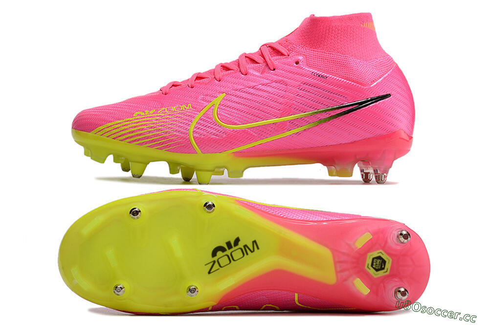 Men's Nike Air Zoom Mercurial Superfly 9 Elite SG Soft Ground High-Tops Football Boots - Pink/Green/Black 1