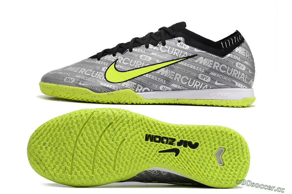Men's Nike Air Zoom Mercurial Vapor 15 Elite IC Indoor & Futsal Low-Tops Football Shoes - Silver/Green/Black 1