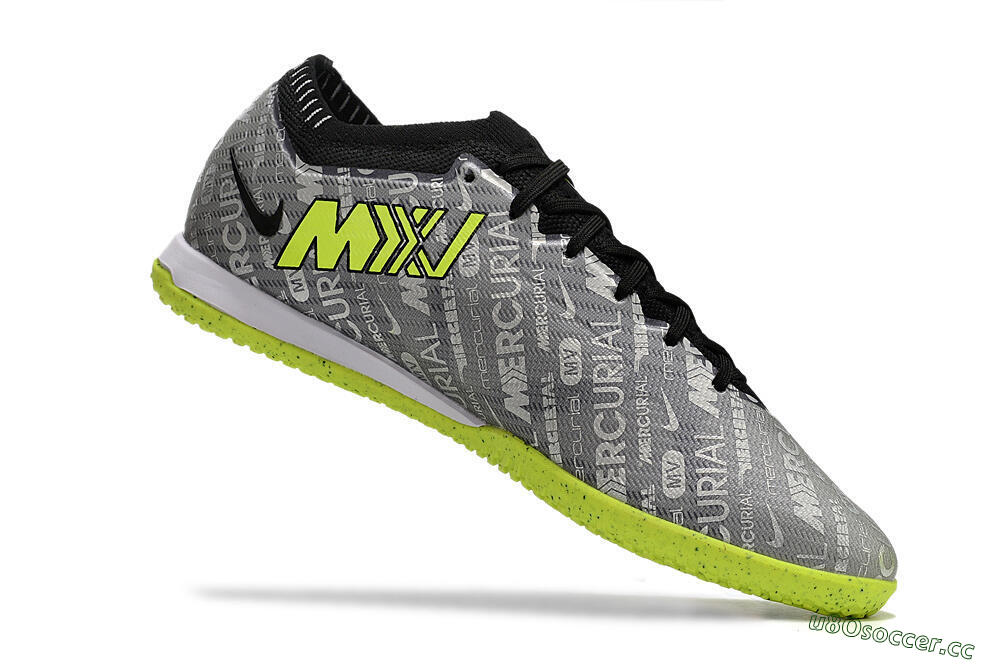 Men's Nike Air Zoom Mercurial Vapor 15 Elite IC Indoor & Futsal Low-Tops Football Shoes - Silver/Green/Black 4