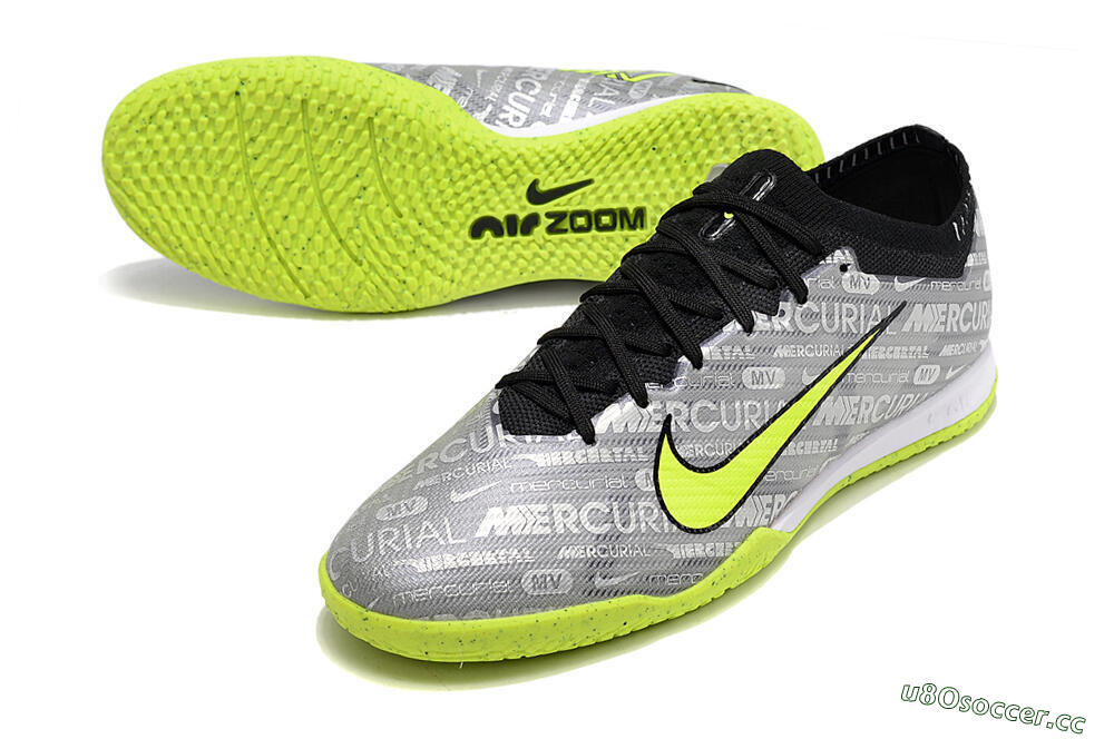 Men's Nike Air Zoom Mercurial Vapor 15 Elite IC Indoor & Futsal Low-Tops Football Shoes - Silver/Green/Black 3