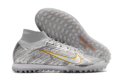 Men's Nike Air Zoom Mercurial Superfly 9 Elite TF Artificial Turf High-Tops Football Shoes - Silver/Gold