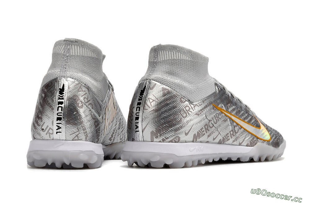 Men's Nike Air Zoom Mercurial Superfly 9 Elite TF Artificial Turf High-Tops Football Shoes - Silver/Gold 5