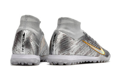 Men's Nike Air Zoom Mercurial Superfly 9 Elite TF Artificial Turf High-Tops Football Shoes - Silver/Gold