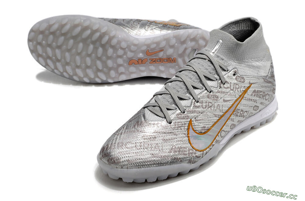 Men's Nike Air Zoom Mercurial Superfly 9 Elite TF Artificial Turf High-Tops Football Shoes - Silver/Gold 3