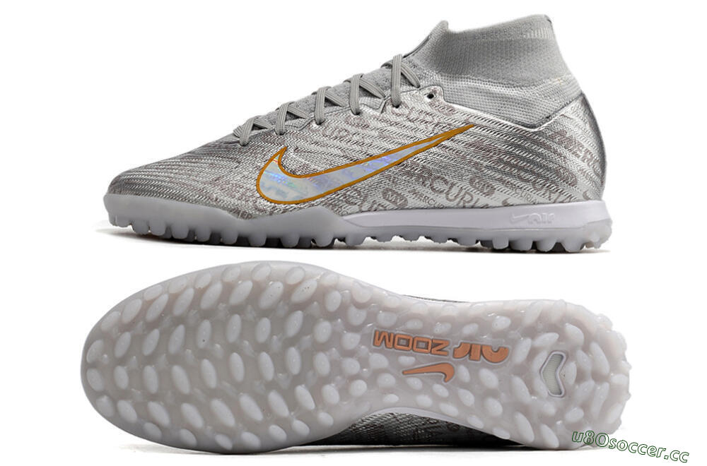Men's Nike Air Zoom Mercurial Superfly 9 Elite TF Artificial Turf High-Tops Football Shoes - Silver/Gold 1