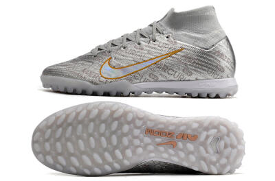 Men's Nike Air Zoom Mercurial Superfly 9 Elite TF Artificial Turf High-Tops Football Shoes - Silver/Gold