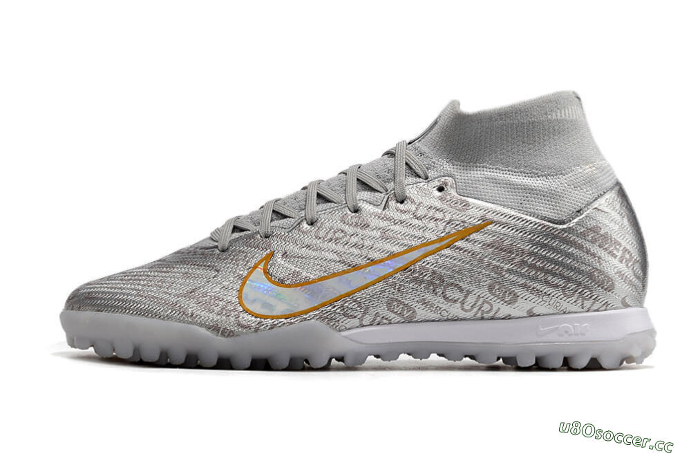 Men's Nike Air Zoom Mercurial Superfly 9 Elite TF Artificial Turf High-Tops Football Shoes - Silver/Gold 0
