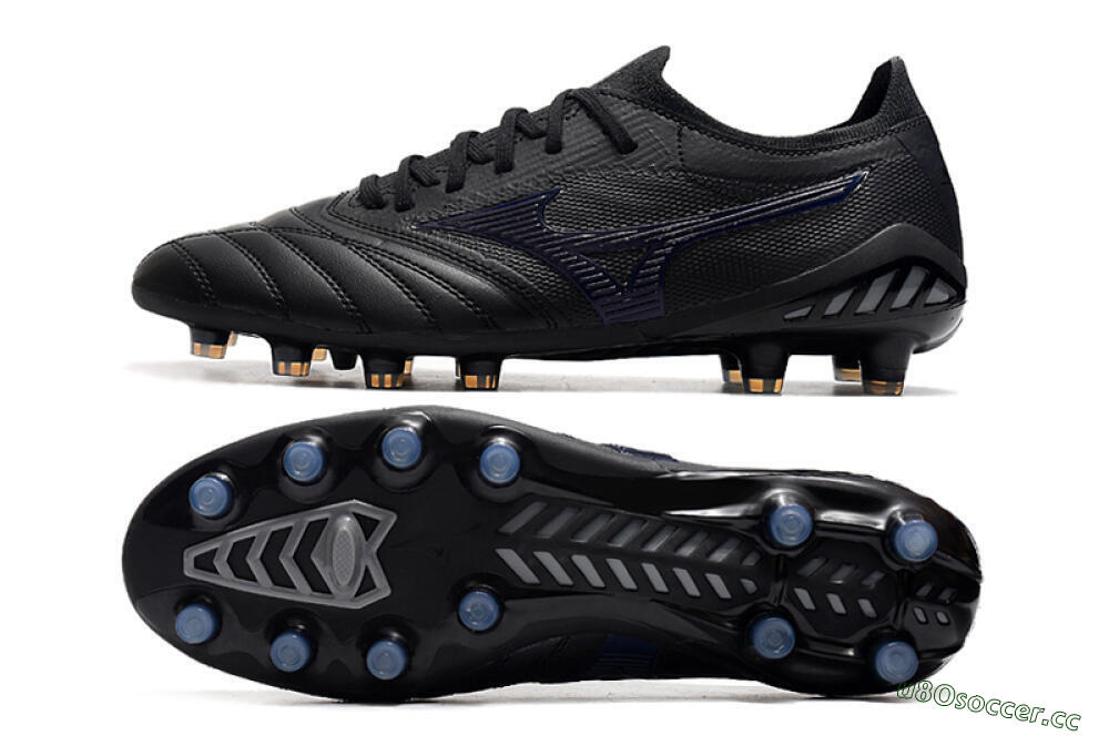 Men's Mizuno Morelia Neo 3 Japan FG Firm Ground Low-Tops Football Boots - Black/Blue 1