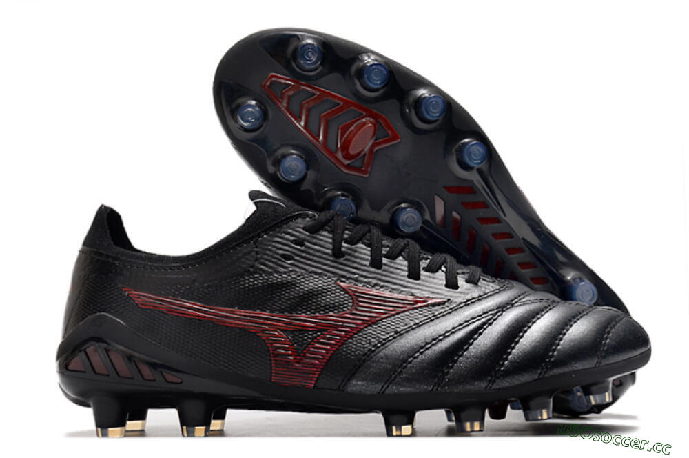 Men's Mizuno Morelia Neo 3 Japan FG Firm Ground Low-Tops Football Boots - Black/Red 2