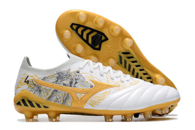 Men's Mizuno Morelia Neo 3 Japan FG Firm Ground Low-Tops Football Boots - White/Black/Gold