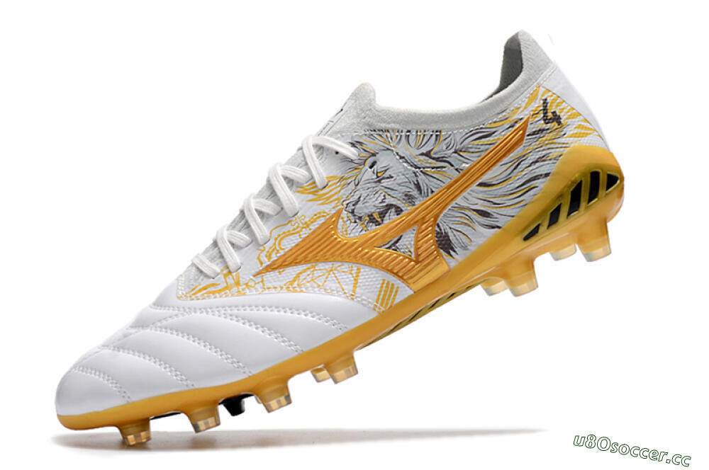 Men's Mizuno Morelia Neo 3 Japan FG Firm Ground Low-Tops Football Boots - White/Black/Gold 5