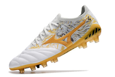Men's Mizuno Morelia Neo 3 Japan FG Firm Ground Low-Tops Football Boots - White/Black/Gold