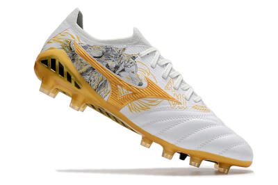 Men's Mizuno Morelia Neo 3 Japan FG Firm Ground Low-Tops Football Boots - White/Black/Gold